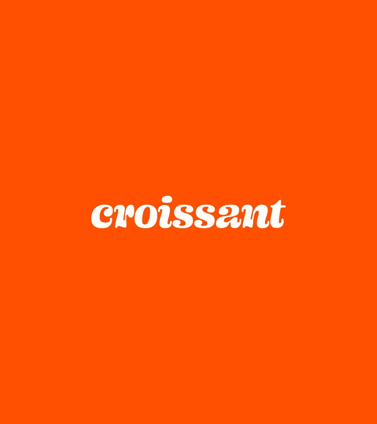 Bureau Croissant wordmark on orange — white 'croissant' lettering in bold italic serif on the brand's primary orange background